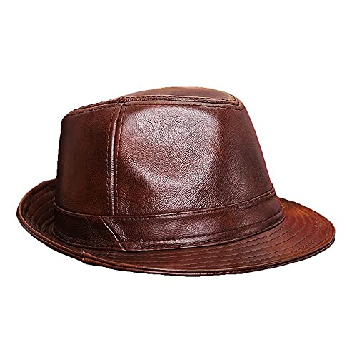 Hzwxesmy Men's Real Leather Hat,Black Brown Cowhide Leather Fedora Hat, Bowler Jazz Bucket Hat Top Cap Xl #TOP1