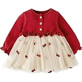 [Fairy Baby] ベビーワンピース チュチュドレス チュールスカート 長袖 ベビー服 女の子 春秋服 プリンセス風 (80, レッド)