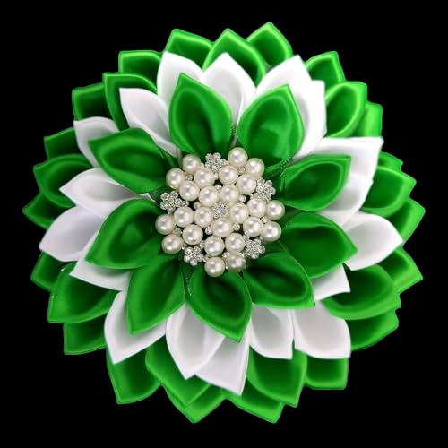 Image of Green and White 4.5 inch Paraphernalia Flower Brooch Pin for Women, Inspired for LINKS, Conferences, Luncheons