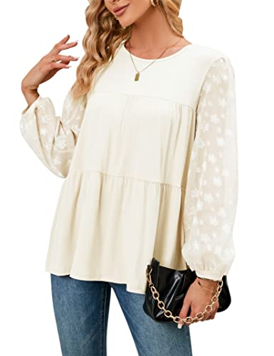 KOJOOIN Tunika Damen Tshirt Kurzarm/Langarm Longshirt Knopfleiste Shirt Lockere Blusen Oberteile,Weiß,XXL Cover