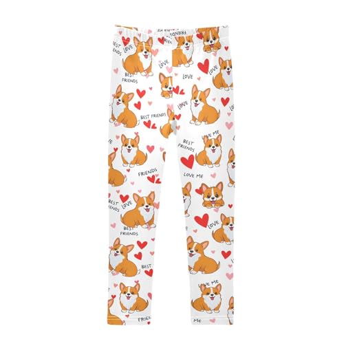 Corgi Puppy Love Heart Girls Leggings Ultra Soft Compression Yoga Gym Pants for Kids 4-10T