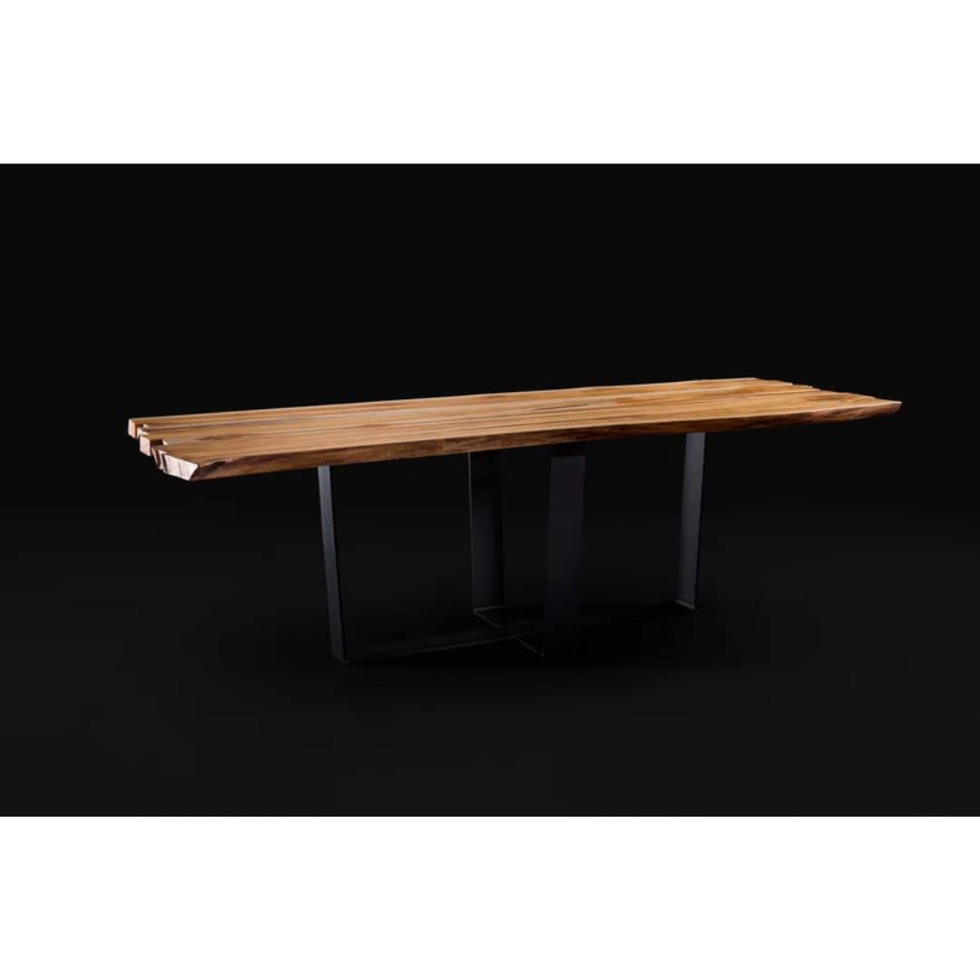 Hand Carved Chestnut and Wild Teak and Steel Dining Table - Italian Quality - Handmade - Wood Dinning Table - Bruno Spreafico