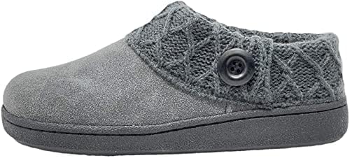 Clarks Womens Slipper Suede Leather Knitted Collar Clog Slippers - Plush Faux Fur Lining (All Grey Premium, 11)
