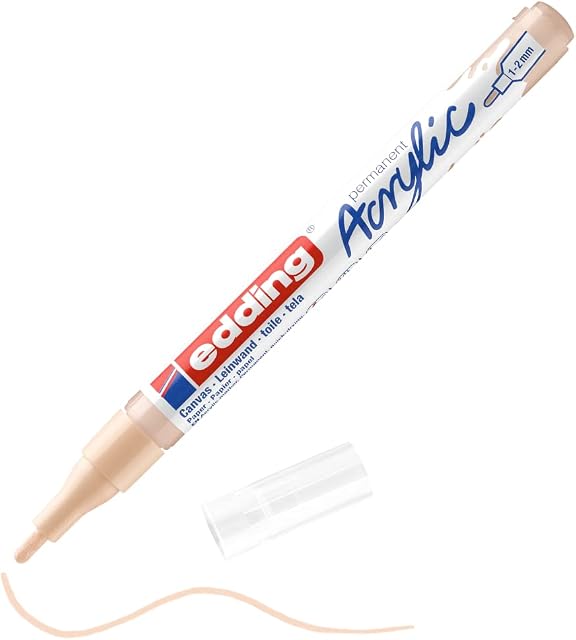 edding 5300 acrylic marker fine - beige - 1 waterproof acrylic paint marker - fine round nib 1-2mm - acrylic paint pen for drawing on canvas, art paper and wood - acrylic markers for pebbles