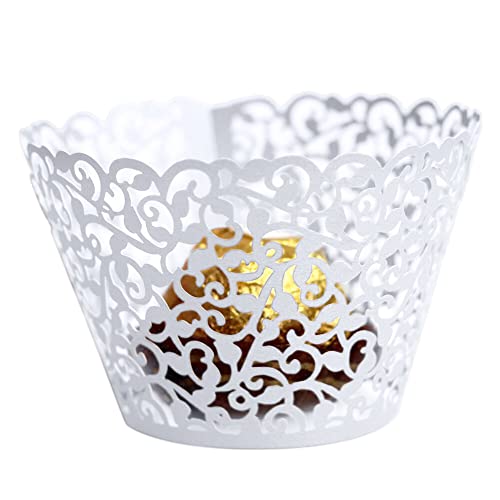 Lot de 50 Caissettes À Cupcakes Artistiques en Dentelle Filigrane Découpées Au Laser Emballages De Cupcake Gâteau Perle Papier, Papier De Décoration De Gâteau De...