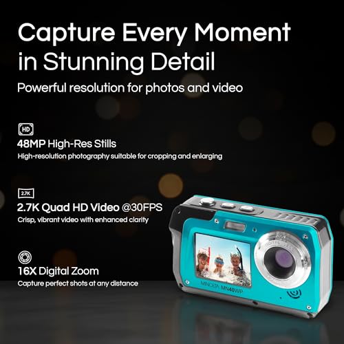 image for Minolta MN40WP 48MP Waterproof Digital Camera – Dual LCD Screens, 2.