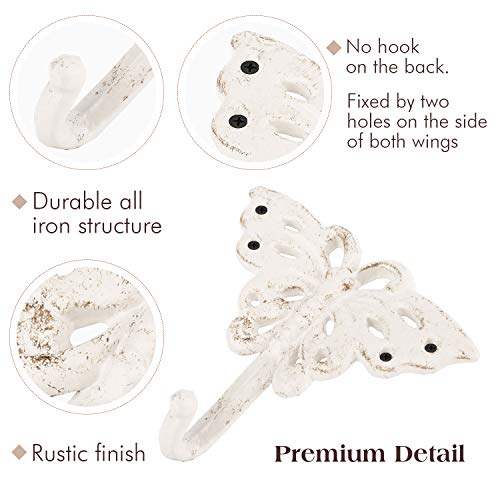Lewondr Antique Decorative Wall Hooks, 3 Pieces Vintage Style Cast Iron Hanging Hooks Wall Mounted Hanger Brackets Home Decor With Screws, Butterfly, Crown And Flower, Vintage White #TOP4