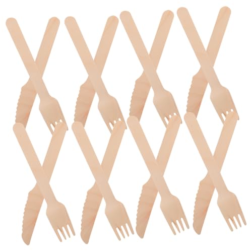 Unomor Dinnerware 200pcs Wooden Forks Knives Set for Parties Bbqs Outdoor Events and Camping