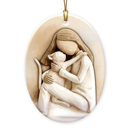 VeryHomy 2025 Cat Christmas Ornament - 3D Relief Ceramic Ornament for Christmas Tree - Cat Lover Gifts for Women, Girls, Pet Owners - Holiday Keepsake & Xmas Gift Exchange Idea