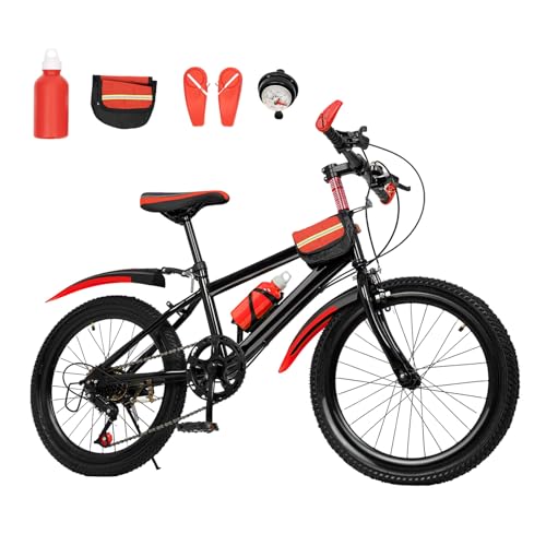 Bicicleta de montaña infantil de 20 pulgadas y 7 velocidades en color rojo con guardabarros