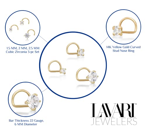 22 Gauge Cubic Zirconia Twist Stud Nose Ring Set In 14K Yellow Gold - 1.5 Mm, 2 Mm, 2.5 Mm By Lavari Jewelers #TOP4