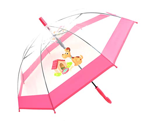 Preisvergleich Produktbild Kinder Automatik Regenschirm transparent durchsichtig Stockschirm für Mädchen & Jungen mit süßen Motiven (Hund)