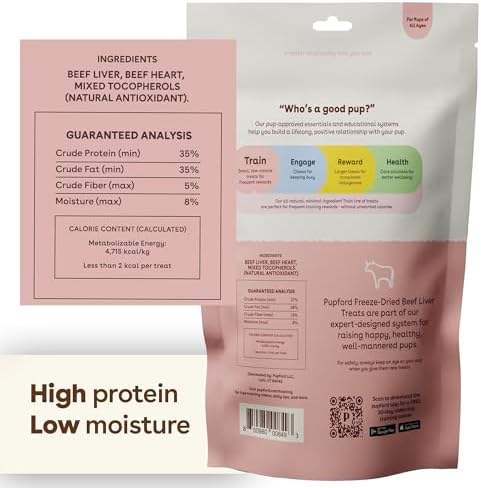 Pupford Freeze Dried 475+ Puppy Treats, Low Calorie, Vet Approved, All Natural, Healthy Training Treats for Small to Large Dogs (Beef Liver)