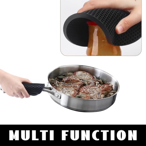 4 Pack Silicone Trivet Mats, 7 Inch & 9 Inch Flexible Heat Resistant Silicone Hot Pads Pot Holders for Kitchen Counter, Round Trivets for Hot Dishes - Potholders Jar Opener(Black)