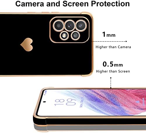 Urarssa for Samsung A53 Case Cute Bling Plating Heart Design Cases Women Girls Shockproof Bumper Silicone Slim Protective Cover for Samsung Galaxy A53 5G-Black