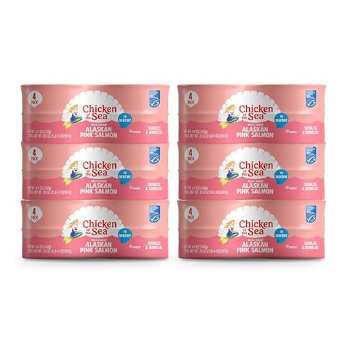 Image of Chicken of the Sea Alaskan Pink Canned Salmon in Water, 5 Ounce Cans, 6 Packs of 4(24-Count) - High Protein Skinless & Boneless Wild Caught Salmon - Delicious Wild Salmon for Burgers, Pasta, & More