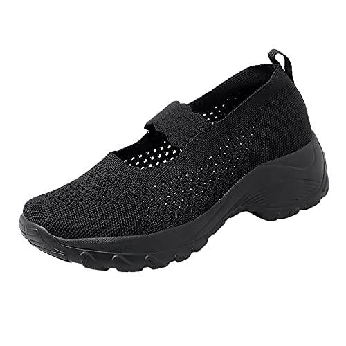 Zapatillas de deporte de ajuste ancho para mujer, de malla, con cuña hueca, para verano, para mujer, color blanco, Black, 39.5 EU