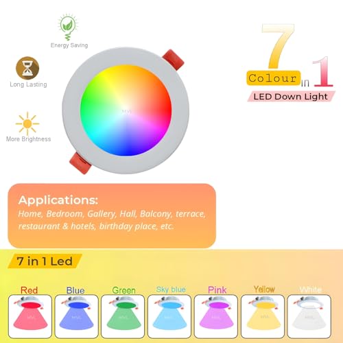 Image of MVL 9 Watt LED Regular Size Round Down Light | Celing Fixture Lamp ((Red /Pink /Blue /Yellow /Violet /Green /Sky Blue /White, Pack of 16)