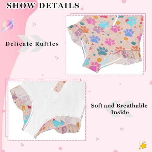 ALAZA Footprint Dog Paw Print Colorful Girls One Piece Swimsuit Long Sleeve Rash Guard Swimsuits UV 50+ Swimwear Zipper 6