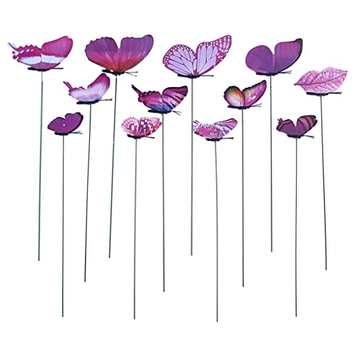 Fenteer 12pcs Colorful Butterfly Stakes Outdoor Yard Garden Flower Pot Decoration Craft, Purple