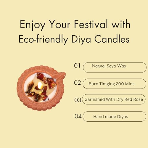 Image of Soy Wax Diya Candle to Decor Your Home, Handcrafted & Long Lasting Rose Candles, Ideal for Diwali, Weddings and Celebrations (Pack of 15)