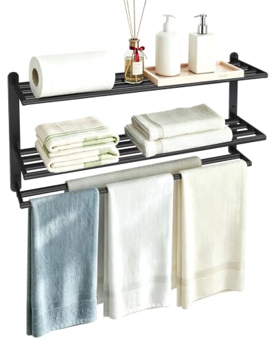 VOTZAAQ Black Towel Racks for Bathroom, Stainless Steel, 32 Inch