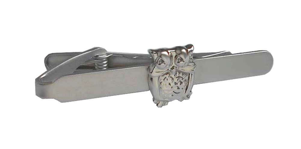 Eulen Set Manschettenknöpfe und kurze Krawattennadel 5,3 cm lang silbern glänzend + Geschenkboxen
