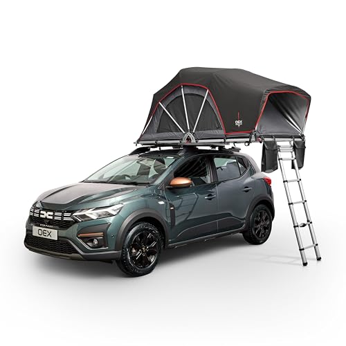 OEX Vertex Lite 130 Roof Tent with Integrated Foam Mattress & Foldaway Ladder, 2 Man, Darkened Bedroom, Panoramic Windows, High Compatibility, Car, Vehicle, Camping & Travelling, 6000mm HH, Grey