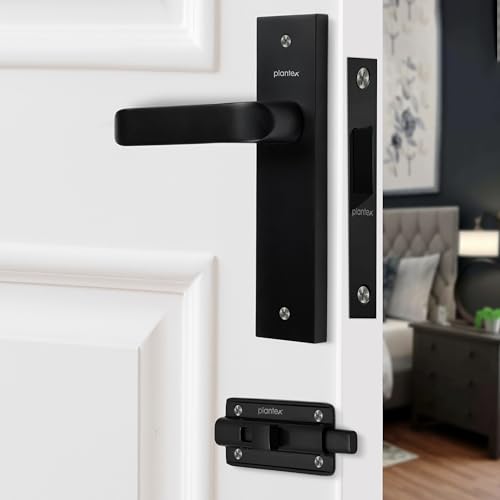 Image of Plantex Heavy Duty Door Lock - Bathroom Door Lock /Mortise 8inch Keyless Plate Handle Set for Home /Bathroom /Store Room /Balcony /Office with Baby Latch (8110, Z-Black)