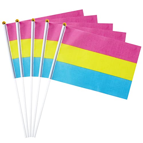 Image of GentleGirl 12 Pack Pansexual Pride Rainbow Flags Pansexual Pan Small Mini Hand Held Stick Flag Gay LGBT Festival Party Parades Decorations