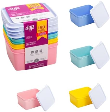 KIT 4 Potes Herméticos Essencial DUP 1L Micro-Ondas Lava-Louças F...