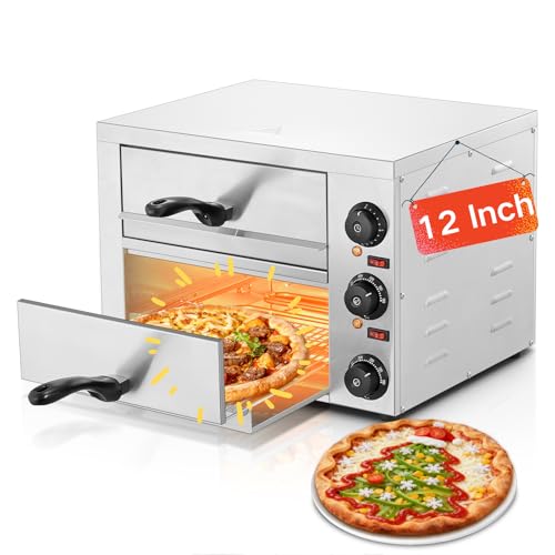Fours à Pizza Électriques d'Intérieur, Four à Pizza de Comptoir 12 Pouces avec Température Max. de 350°C, Appareil à Pizza avec Minuterie Alarme, en Acier Inoxydable