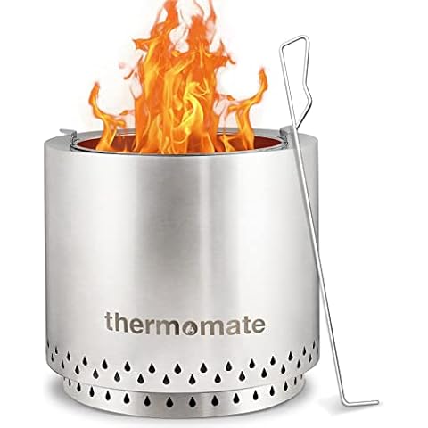 thermomate 43x42 CM Outdoor Fire Pit, Stainless Steel Round Firepit Bowl Wood Burning, Smokeless Fire Pit for Outside Patio Backyard, Portable Camping Fire Pit Cover