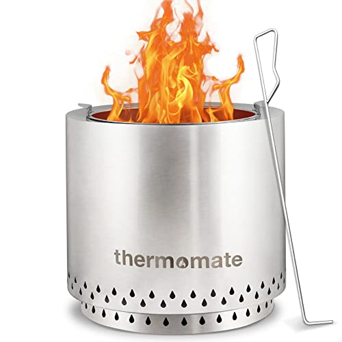 thermomate 43,2 cm große Feuerstelle aus Edelstahl, runde Feuerstelle, Holzbrennung, raucharme Lagerfeuerstelle für draußen, Terrasse, Hinterhof, tragbarer Camping-Feuerstelle Cover