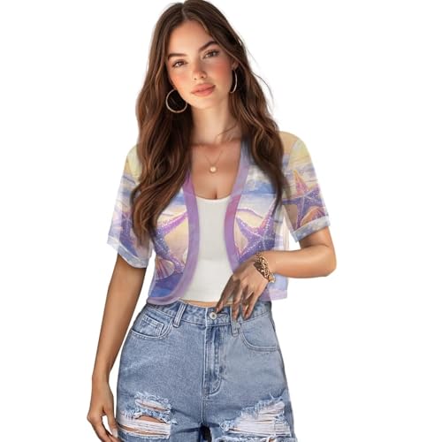 Image of Women's Shrug Short Sleeve Bolero Open Front Knit Party Tulle Cardigan Cropped Cardigan Shoulder Cover Up