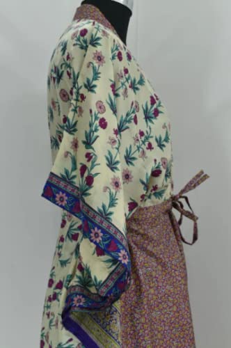 Vintage Pure Silk Kaftan Beige Robes Shower Dress For Party Dressing Maxi Tunic Beach Lounge Wear Maternity Gown Holiday Gifts. (Vsi-120-Amz), 4X, Vsi-102-Amz #TOP3