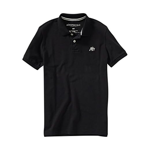 Aeropostale Men's A87 Solid Logo Piqu? Polo Shirt M Black
