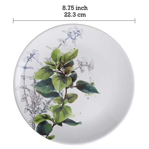 Bico Fern & Grass Ceramic 12 Pcs Dinnerware Set, Service For 4, Inclusive Of 11 Inch Dinner Plates, 8.75 Inch Salad Plates And 26Oz Cereal Bowls, For Party, Microwave & Dishwasher Safe #TOP5