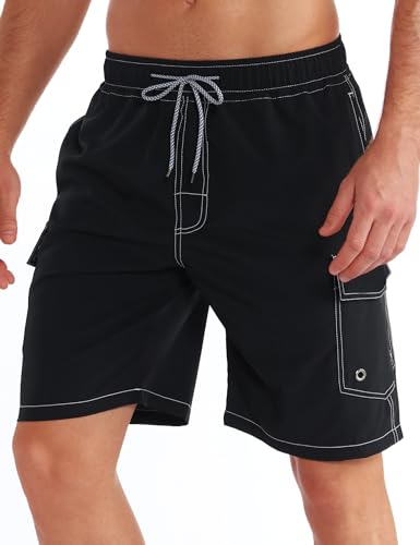 Image of BOJIN Mens Swim Trunks 9 inch Quick Dry Stretch Swim Shorts Mesh Lining Bathing Suits Swimwear Beach Shorts with Pockets