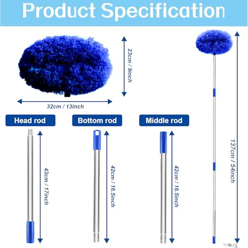 Image of Maxoshine Fan Cleaner Brush with Long Rod Flexible Fan Cleaning Mop Microfiber Dust Cleaner Foldable Duster Microfiber Duster for Cleaning of Home, Kitchen, Car (Drkblu+Yellow)