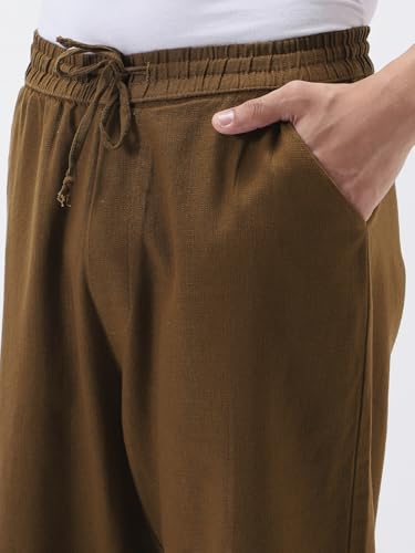 Image of Urbano Fashion Men's Loose Fit Solid Linen Blend Trousers Non-Stretchable