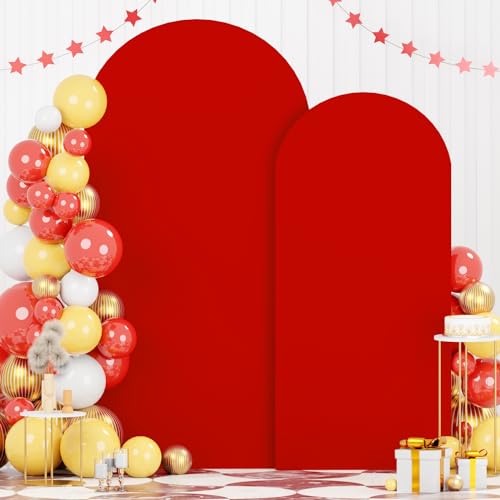 Image of FOTSHARER Red Arch Cover Backdrop Fabric 6FT 7.2FT Spandex Arch Backdrop Cover for Chiara Arches 2 Sided Birthday Arch Stand Cover Boho Wedding Arch Covers Stretchy Backdrops for Party Ornament Supply