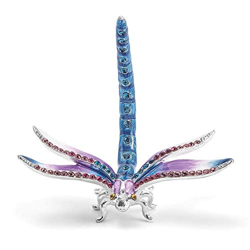 Jere Luxury Giftware Bejeweled Diva Dragonfly Ring Holder, Pewter With Enamel Collectible Trinket #TOP4