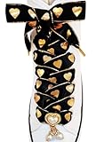 TOPPING STYLE Fashionable Satin Ribbon Shoe Laces with Bling Pearl Charms for Girls & Women (02 Black Gold Heart- Gold, 63