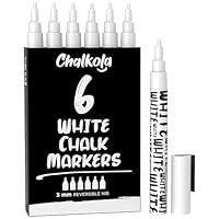 Chalkola White Chalk Pens - White Dry Erase Liquid Chalk Pens for Chalkboard, Blackboard, Window, Bistro, Car Glass, Board, Signs - 3mm Reversible Bullet & Chisel Point