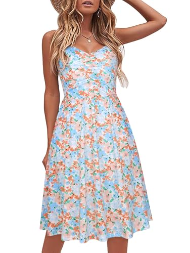 Image of YATHON Casual Dresses for Women Sleeveless Cotton Summer Beach Dress A Line Spaghetti Strap Sundresses with Pockets