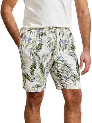 LilySilk 100% Spun Silk Hawaiian Shorts for Men Tropical Palm Print Short Pants with Adjustable Elastics Vacation