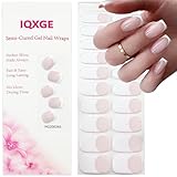 IQXGE Semi Cured Gel Nail Strips, Long Lasting Gel Nail Stickers with UV Light Needed, 20 Waterproof Full Wraps for Women with 1 File, 1 Wood Stick&2 Prep Pad-White French