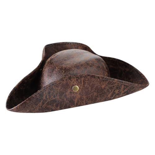 XGOPTS Pirate Hat for Men Women, Classic Brown Leather Distressed Colonial Style Tricorn Hat Fancy Dress Colonial Medieval Headwear Accessory for Pirate Theme Party Halloween Cosplay Festival