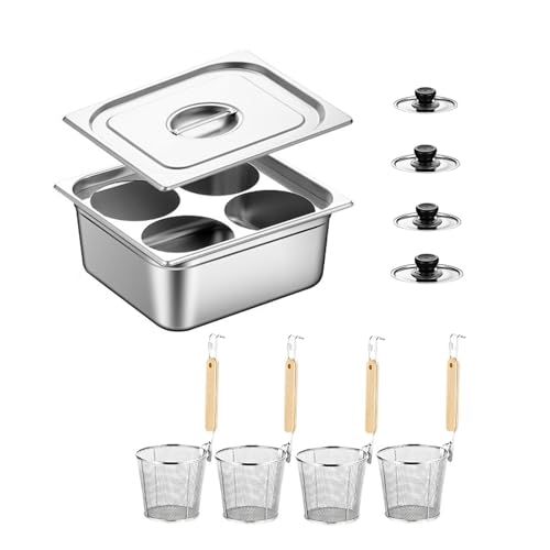 WPJBDS Ensemble De Cuiseur à Pâtes en Acier Inoxydable 2/4/6 Trous, Marmite à Pâtes avec Paniers Passoire, Marmite à Spaghetti Ramen avec Couvercle, pour Cuisine à Domicile, Restaurant,4 Holes